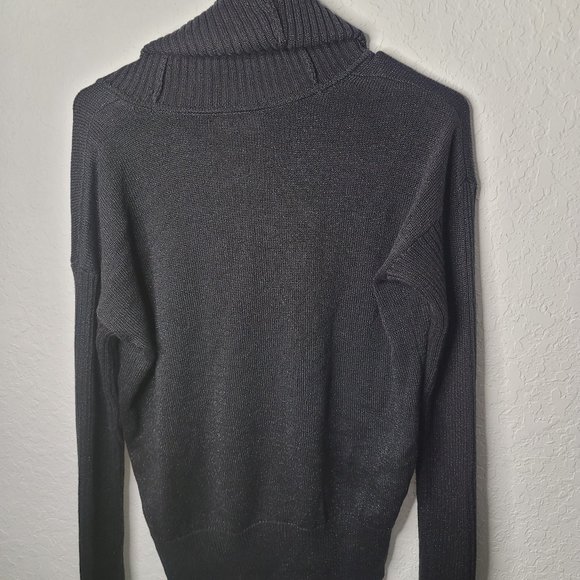 Jones New York Signature Metallic Black Long Sleeve Swoop Neck Turtle Neck - Picture 2 of 4
